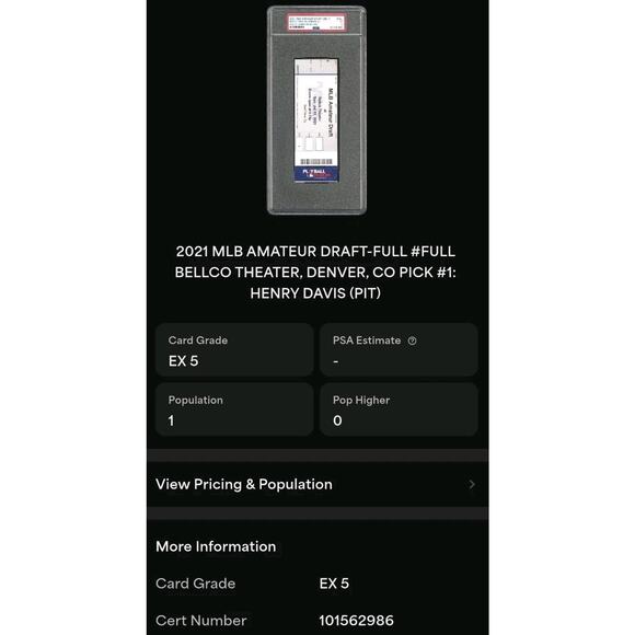 2021 MLB Amateur Draft - All Star Weekend - Henry Davis - PSA 5 - POP 1 - RARE - Picture 4 of 5